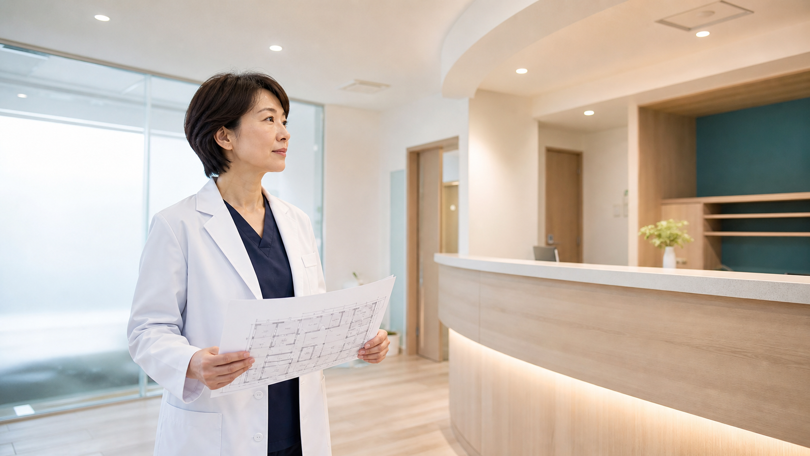 開業前のクリニックを確認する医師（生成イメージ）