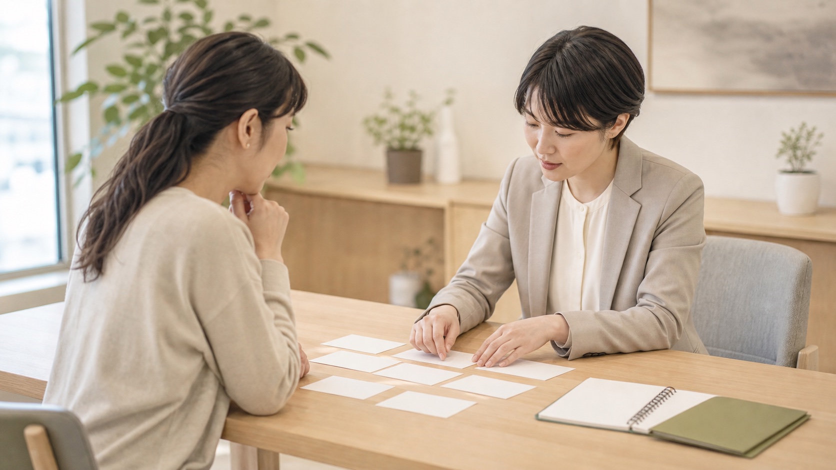 複数のキャリアの選択肢を整理する相談風景（生成イメージ）